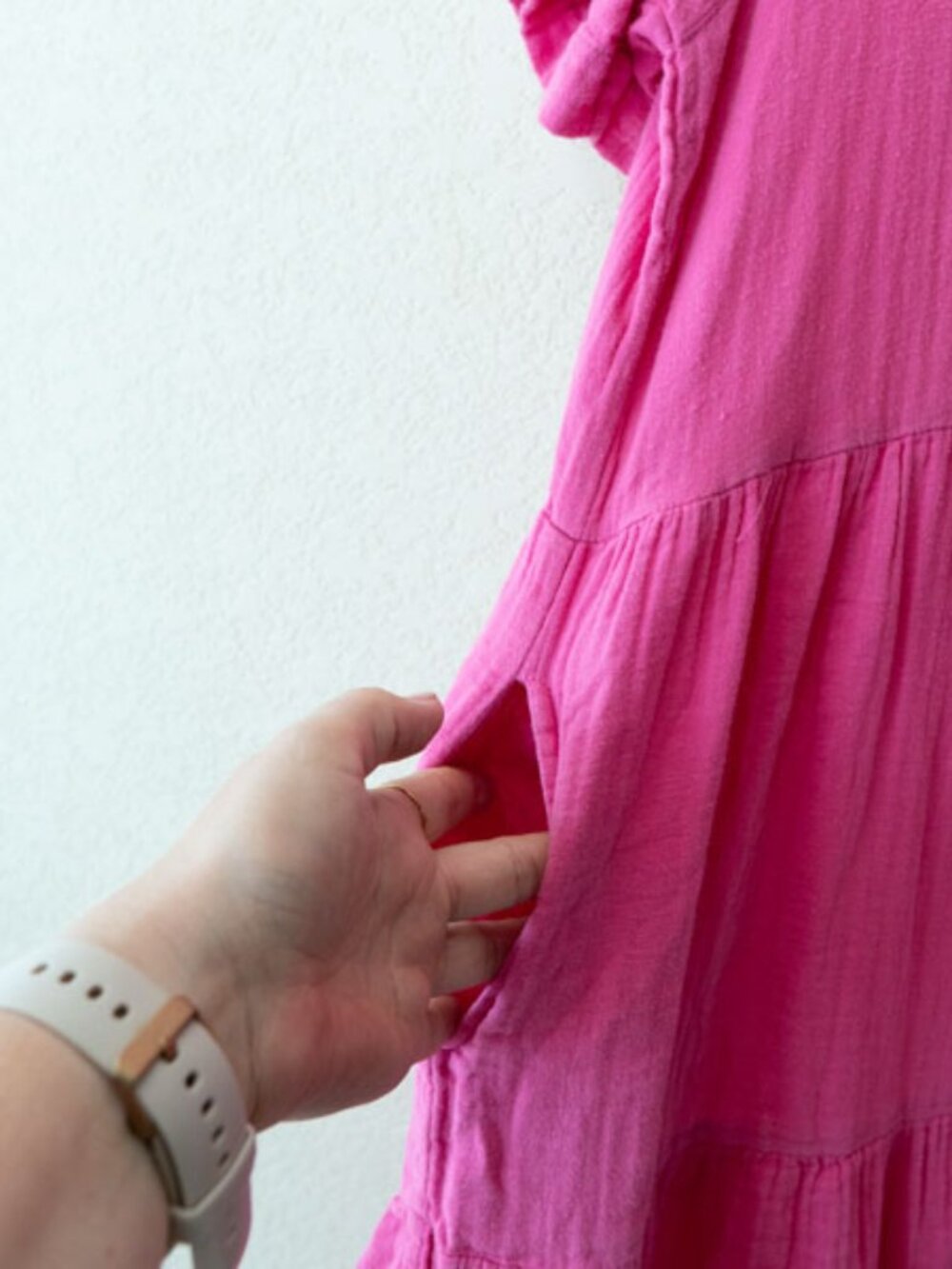 Mud Pie Gauze Tiered Dress Womens S M Pink Cotton V Neck Pockets Cottagecore - Picture 5 of 13